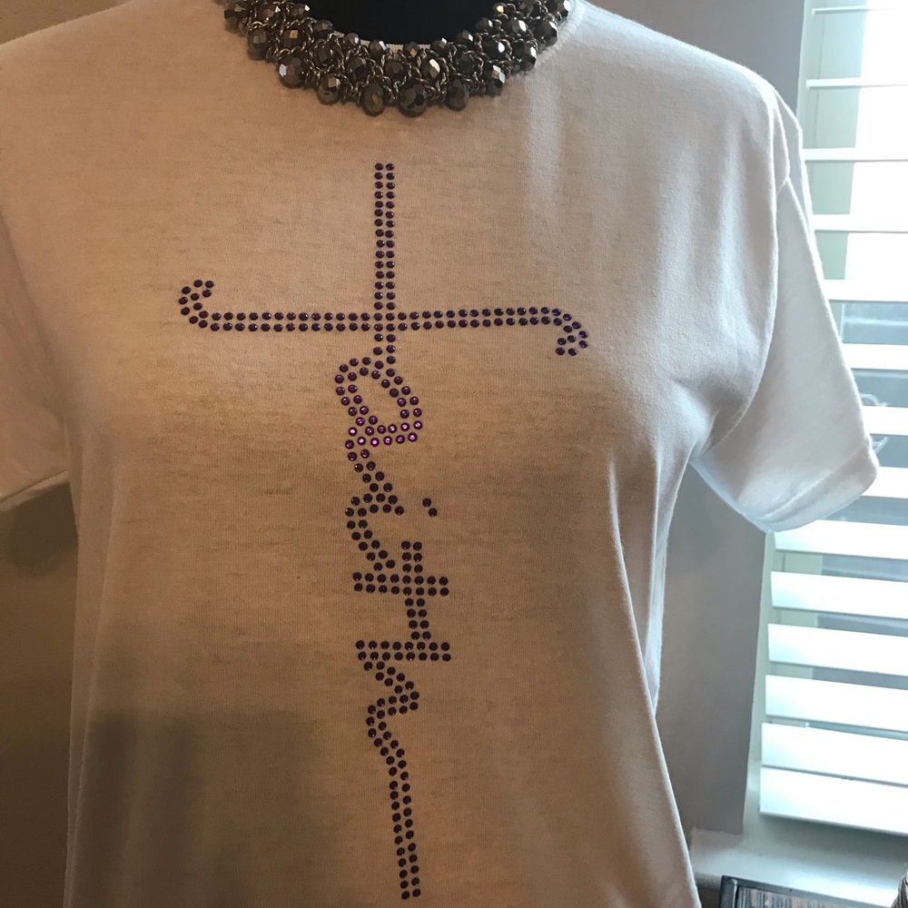 Purple Rhinestone Faith Cross  T-shirt.